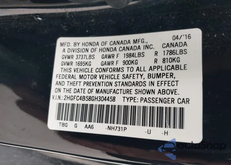 2016 Honda Civic Lx from USA, damaged, VIN 2HGFC4B58GH304458